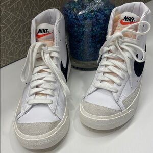 NEW. Nike White and Black High-Tops with Red Logo